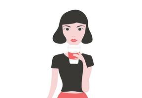 mulher tomando café isolado na ilustração vetorial de fundo branco vetor