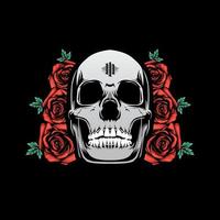 ilustração de um crânio morto com uma rosa. estilo retrô dos desenhos animados hipster