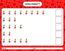 quantos jogo de contagem com rabanete. planilha para crianças pré-escolares, folha de atividades para crianças, planilha para impressão vetor