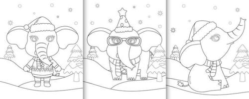 livro de colorir com personagens de natal elefante fofo vetor