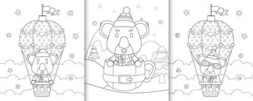 livro para colorir com personagens fofinhos coala de natal vetor