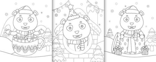 livro de colorir com personagens fofos de natal panda vetor