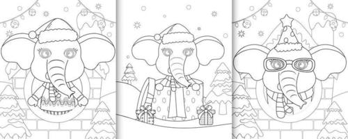 livro de colorir com personagens de natal elefante fofo vetor