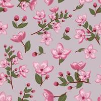 padrão perfeito de vetor de flor de cerejeira de primavera fofa