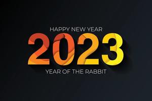2023 vector papel laranja e amarelo cortado em fundo escuro. conceito de vetor de 2023. design de números festivos. ano do coelho. conceito de vetor de letras 2023 eps 10