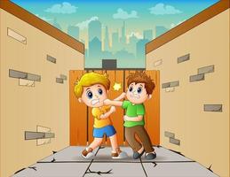 ilustração dos desenhos animados de meninos lutando na estrada vetor