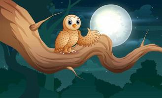coruja sentada no galho de árvore à noite ilustração