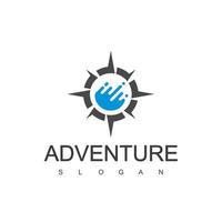 logotipo de aventura aquática com símbolo de bússola e água vetor