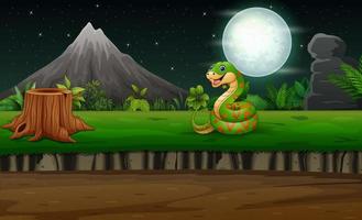 desenho animado uma cobra verde à noite ilustração