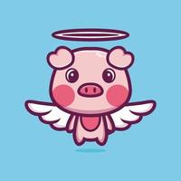 vetor premium de design de personagem de desenho animado de anjo de porco fofo