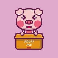 porco bonito na ilustração vetorial de personagem de desenho animado de caixa, conceito de ícone animal isolado vetor premium