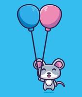 rato bonitinho flutuando com ilustração vetorial de desenho animado de balão vetor