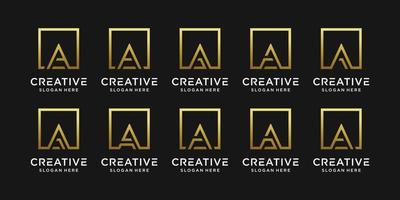 conjunto de letra inicial de design de logotipo monograma a com estilo linear e conceito quadrado vetor
