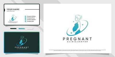 logotipo da clínica grávida de mulher com conceito criativo e vetor premium de design de cartão de visita