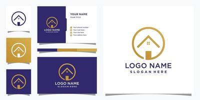 design de logotipo para casa simples e elegante com conceito de estilo de círculo. modelo de design de logotipo e vetor premium de cartão de visita