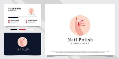 esmalte ou logotipo de salão de unhas com elemento criativo e vetor premium de design de cartão de visita