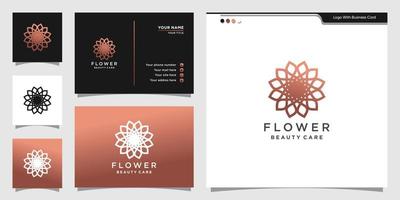 flor design de logotipo de cuidados de beleza estilo linear e cartão de visita. design de logotipo e vetor premium de cartão de visita