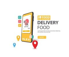entrega de comida online em uma tela de smartphone com banner web de conceito de pedido de comida de carne bovina vetor