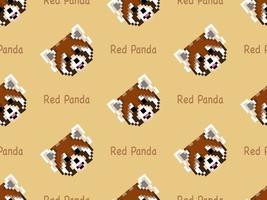 padrão sem emenda de personagem de desenho animado panda vermelho sobre fundo amarelo. estilo de pixel vetor