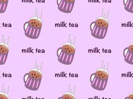 chá de leite no padrão perfeito de desenho de xícara em fundo roxo vetor