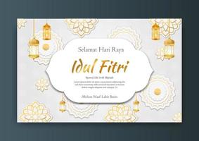 banner vetorial para os cumprimentos das mídias sociais para feriados muçulmanos eid al fitr hari raya idul fitri vetor