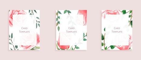 Conjunto de modelos de cartão moderno com rosas e folhas selvagens vetor