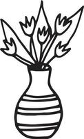 vaso com flores. elemento desenhado à mão em estilo doodle. escandinavo. casa aconchegante, hygge, tulipas vetor
