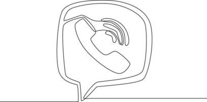 linha contínua simples desenhando um ícone de chamada no aplicativo de mídia social. desenhar em fundo preto e branco. ilustração vetorial. vetor