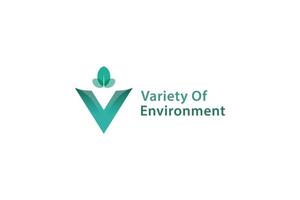letra v logotipo verde da folha ecológica vetor