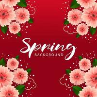 Fundo de primavera vermelho brilhante moderno com flores vetor