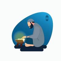 homem de ramadhan kareem recitar ilustração do Alcorão Sagrado vetor