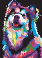 cabeça de cachorro colorida com backround de estilo pop art isolado legal. estilo wpap vetor
