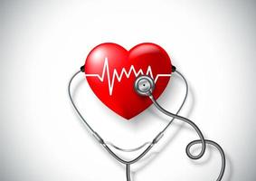 Conceito de dia mundial da saúde com coração e estetoscópio vetor