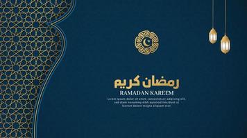 fundo de luxo azul árabe islâmico ramadan kareem com armação de borda de padrão dourado