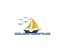 barco à vela com logotipo de vela dourada vetor