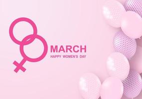 Design de dia da mulher com balões rosa e símbolo feminino vetor