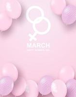 Dia da mulher fundo rosa com balões e símbolo feminino branco vetor