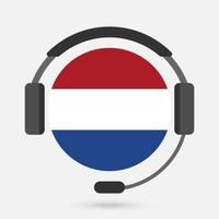 bandeira da holanda com fones de ouvido. ilustração vetorial. língua holandesa. vetor