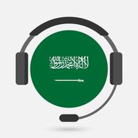 bandeira da arábia saudita com fones de ouvido. ilustração vetorial. linguagem árabe. vetor