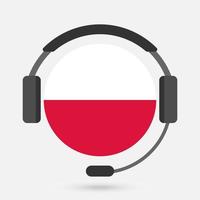 bandeira da polônia com fones de ouvido. ilustração vetorial. língua polonesa. vetor