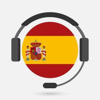 bandeira da espanha com fones de ouvido. ilustração vetorial. vetor