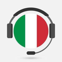 bandeira da itália com fones de ouvido. ilustração vetorial. Língua italiana. vetor
