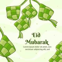 ilustração de eid mubarak com conceito de ketupat. desenhado à mão e estilo plano vetor