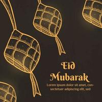 ilustração de eid mubarak com conceito de ketupat. estilo de esboço desenhado à mão vetor