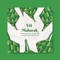 ilustração de eid mubarak com conceito de ketupat. desenhado à mão e estilo plano vetor