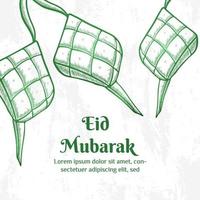 ilustração de eid mubarak com conceito de ketupat. estilo de esboço desenhado à mão vetor