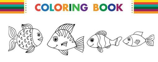 coleção de peixes tropicais. página para colorir. imagem para colorir. ideia de livro de colorir adulto. desenho de esboço à mão livre. ilustração vetorial. vetor