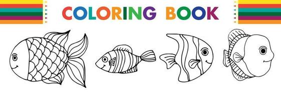 livro para colorir vários peixes preto vetor
