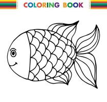 peixe doodle desenhado à mão. animal subaquático. imagem de desenho animado infantil. elemento simples com traço preto grosso. ilustração vetorial isolada no fundo branco. vetor