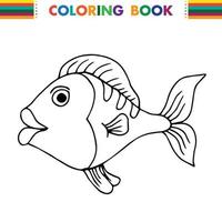 peixe doodle desenhado à mão. animal subaquático. imagem de desenho animado infantil. elemento simples com traço preto grosso. ilustração vetorial isolada no fundo branco. vetor